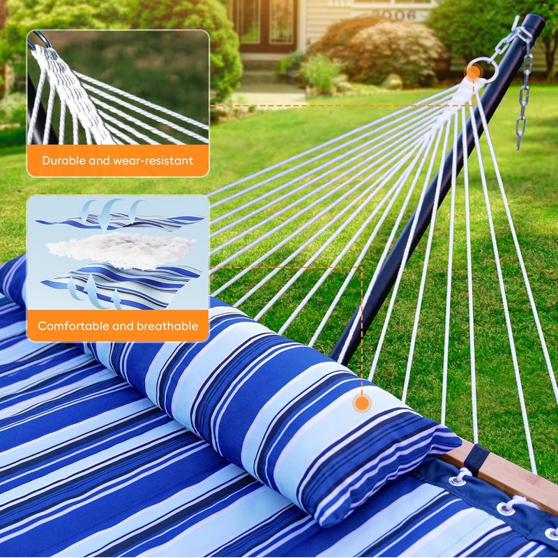 Everyfun Double Hammock with Spreader Bar,Soft Pillow,Max Load 500lbs,Portable Hammock for Outdoor,Camping,and Backyard,Aqua Blue - Image 3
